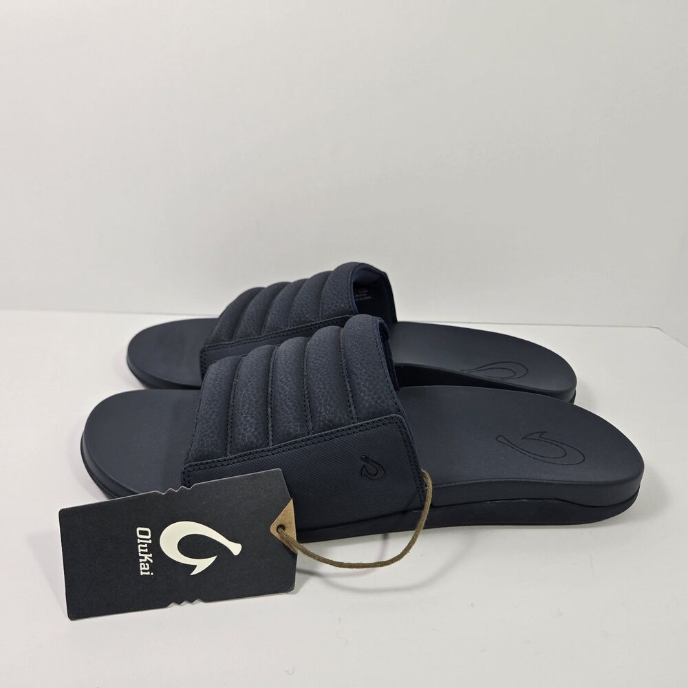 NEW OluKai Maha Olu Slides Sandals Navy Blue Moonlit Ocean Mens 12